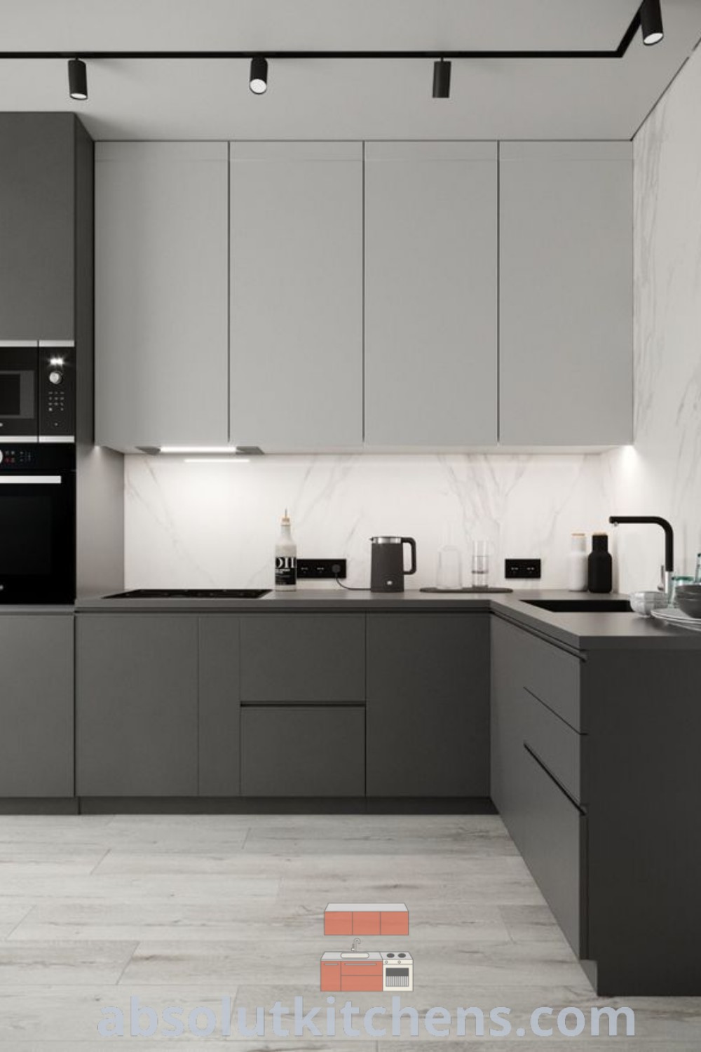 A small airy kitchen with two stools in front of an island, featuring white Japandi cabinets and wooden accents. This space blends cream-coloured elements with bamboo design, creating a cozy home atmosphere. Discover inspiring decor ideas for your kitchen at wellnesswink.com.