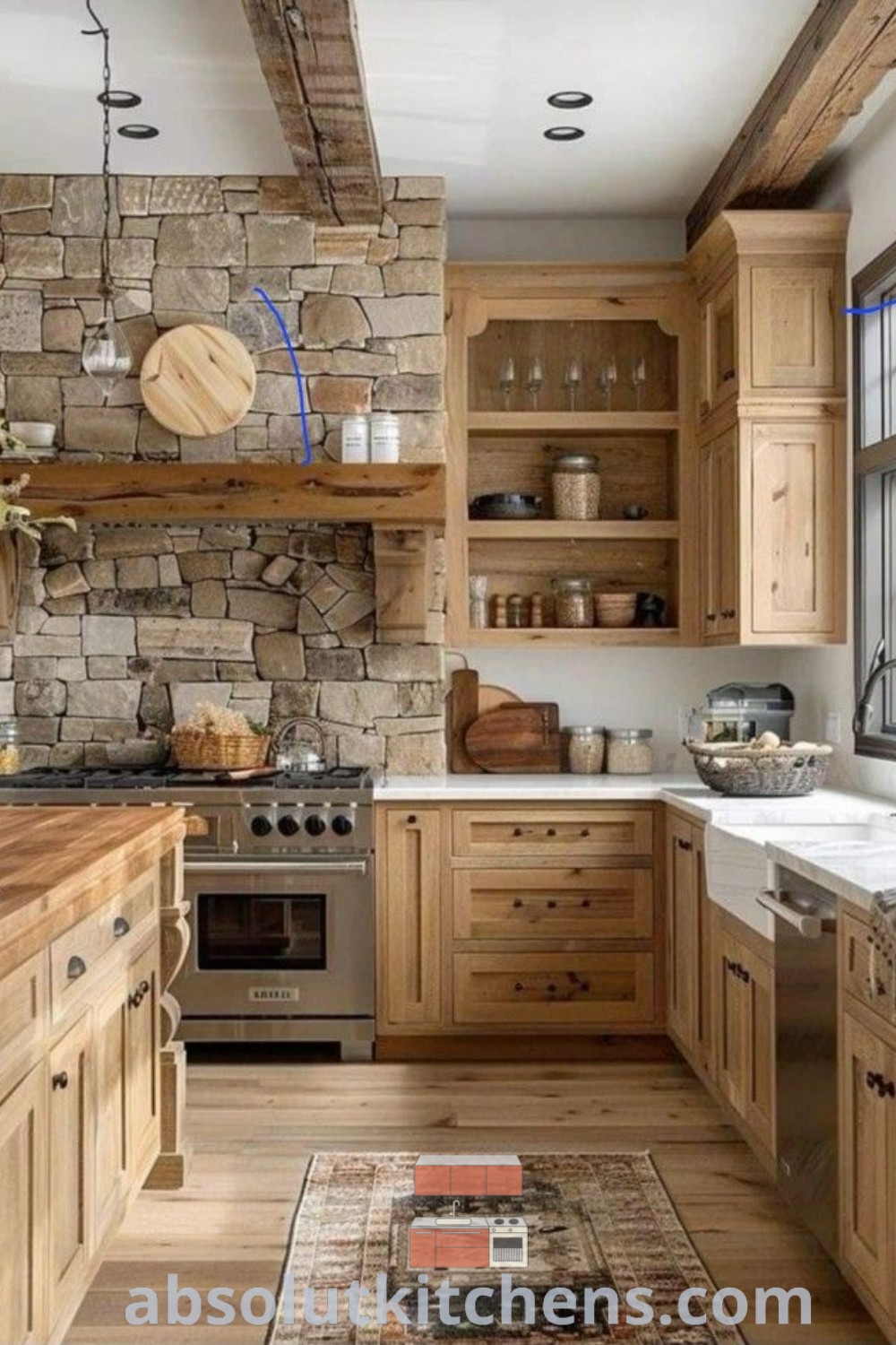A rustic kitchen featuring wooden cabinets and countertops next to a window, showcasing farmhouse kitchen design and cozy aesthetic. Ideal for kitchen inspiration design, this inviting space provides functional decor ideas for modern homes. Discover more at absolutkitchens.com.