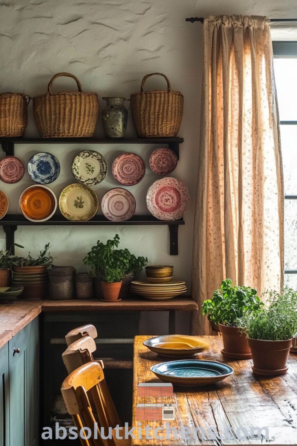 Bohemian Kitchen scene on absolutkitchens.com featuring natural materials, cozy kitchen aesthetic, and inspiring decor ideas for small spaces.