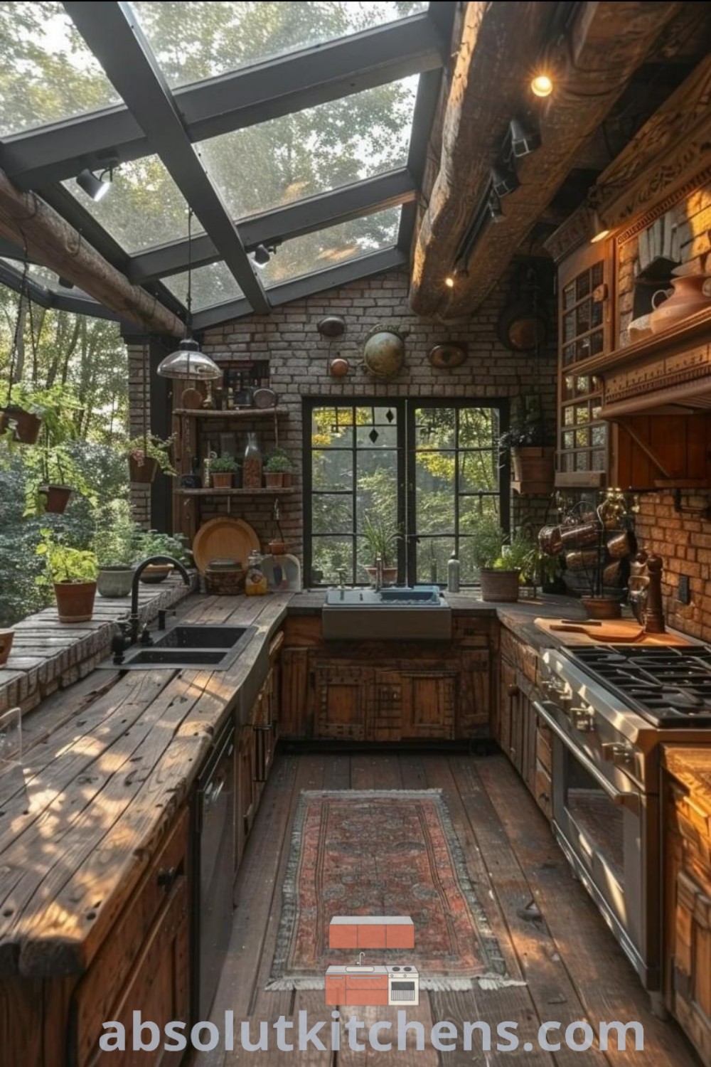 An inviting old fashioned kitchen featuring wood and glass elements, showcasing industrial warehouse home style and cozy aesthetics. This image embodies inspiring design ideas for a kitchen remodel using the latest trends, ideal for small spaces. Explore more at absolutkitchens.com.