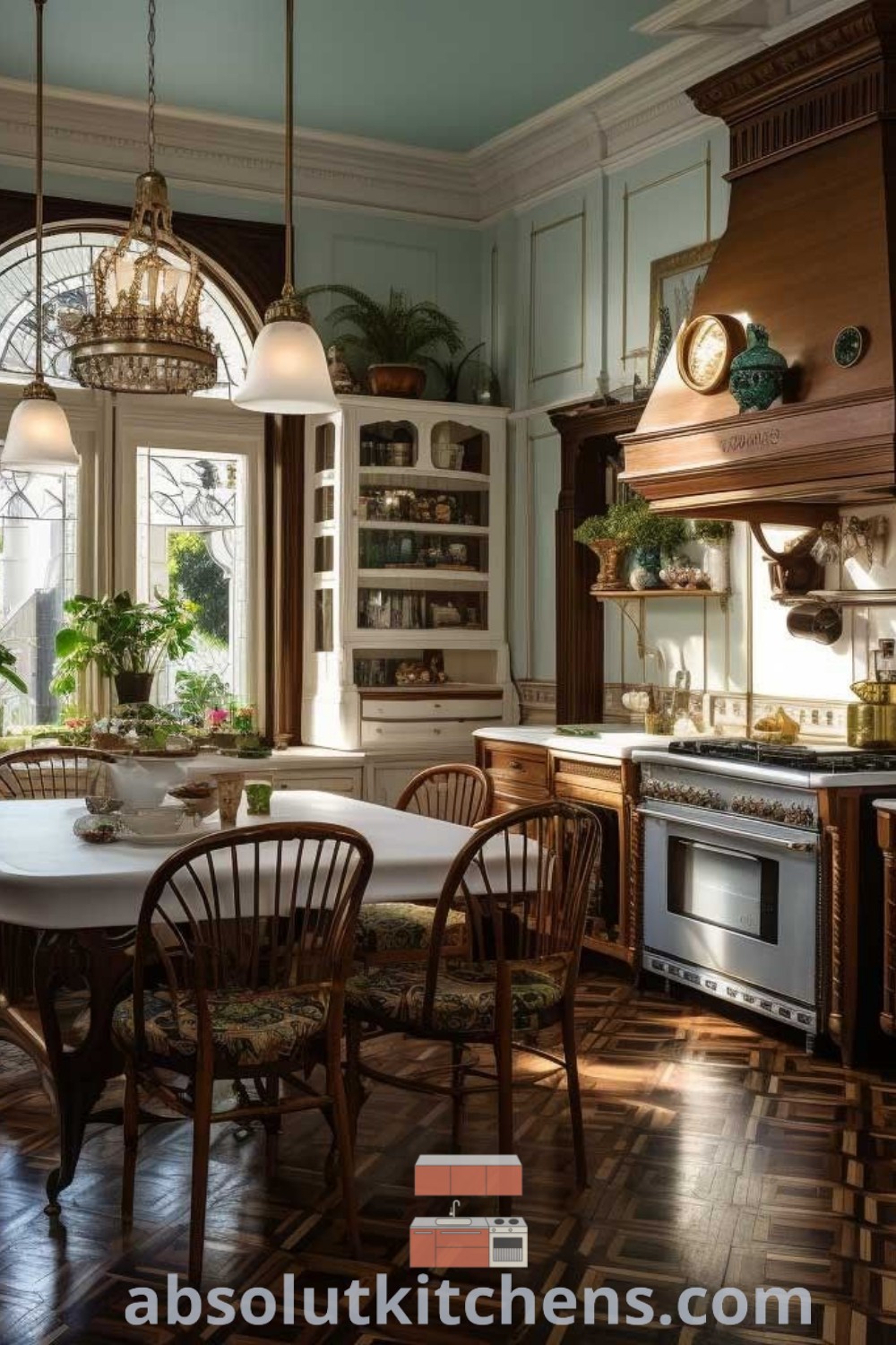 A bright and clean modern Victorian kitchen featuring plenty of natural light, seamlessly integrating Victorian interior design with contemporary decor ideas for cozy and functional dining experiences. Explore more decorating ideas for your home at absolutkitchens.com.