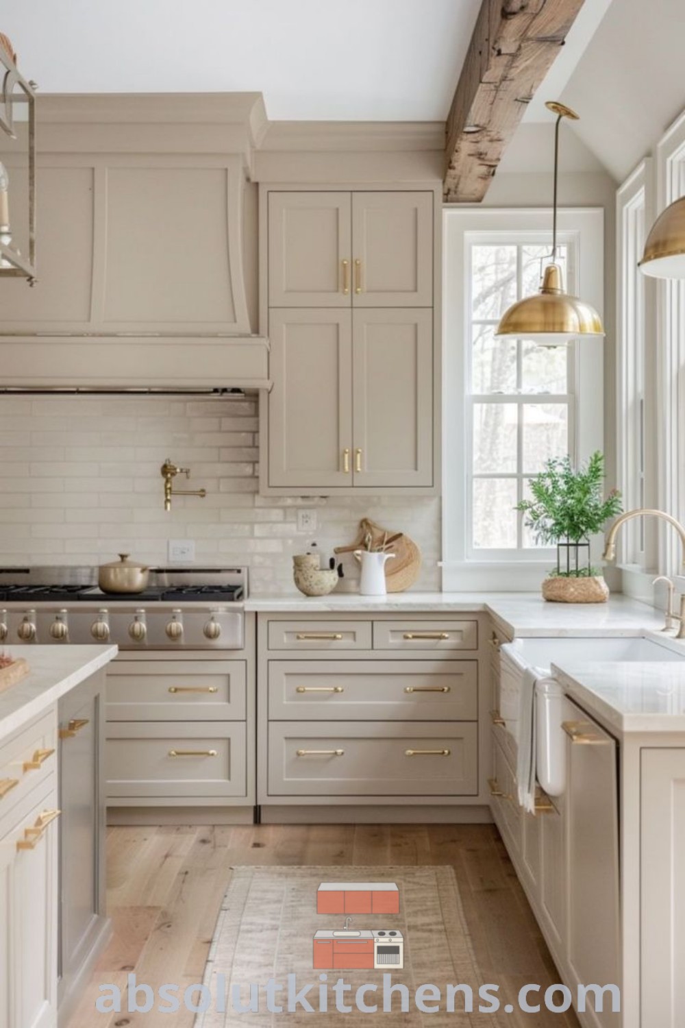 A modernized 90s kitchen renovation featuring light timber finishes and oyster color cabinets, showcasing inspiring decor ideas for small spaces. This clean and functional kitchen reflects cozy cottage core aesthetics and current design trends, making it perfect for house or apartment settings. Explore more kitchen inspiration at absolutkitchens.com.