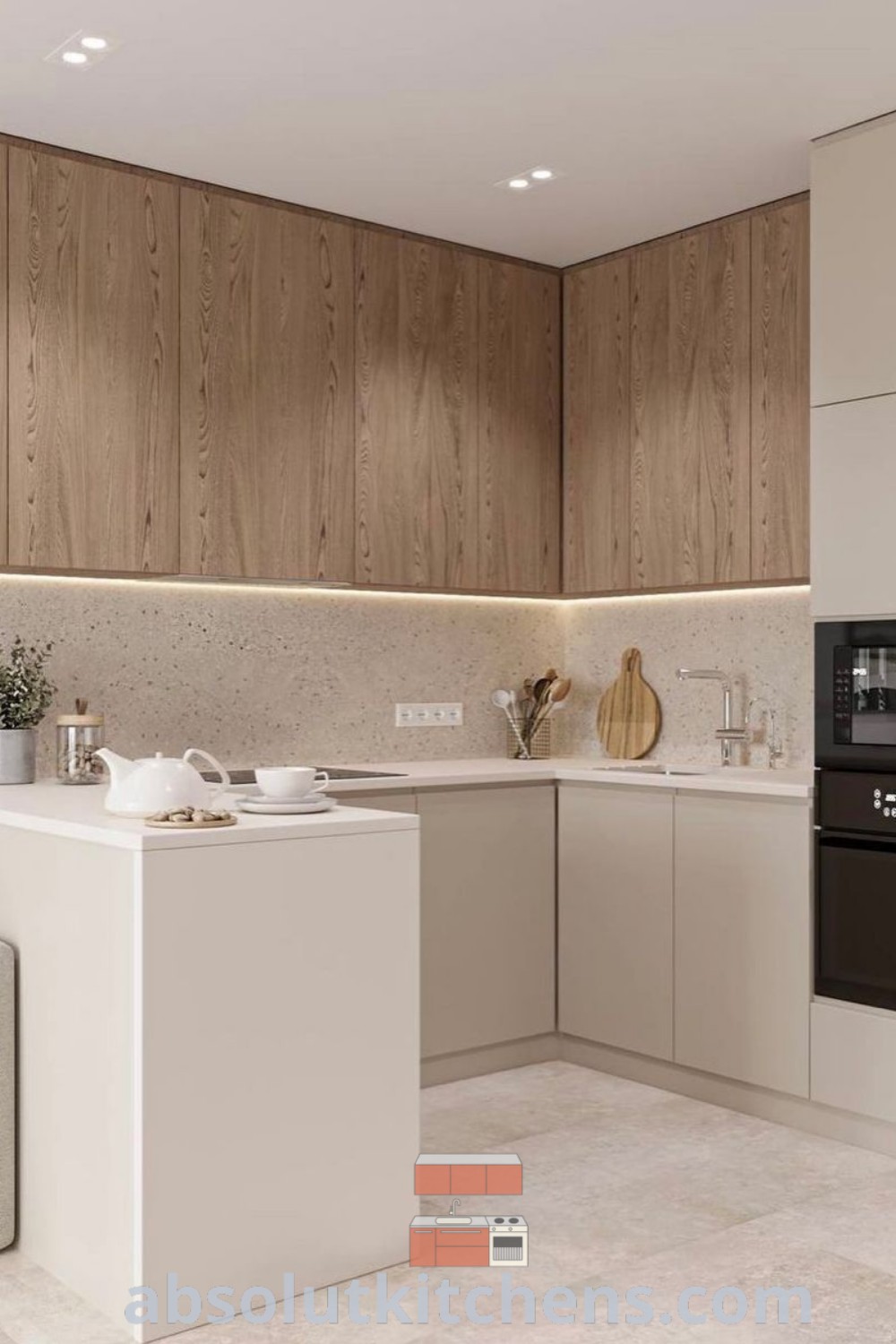 A clean and modern beige kitchen featuring minimal design elements and organized cabinetry, showcasing inspiring kitchen remodel ideas and unique decor inspirations for a cozy home environment. Discover more design ideas at wellnesswink.com.