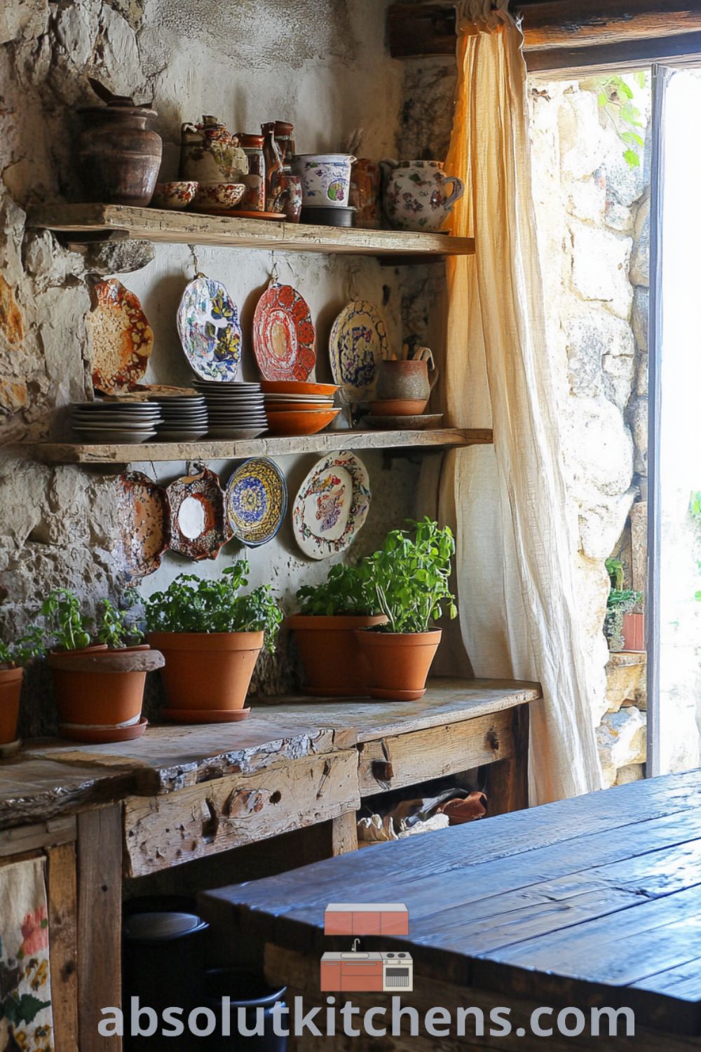Bohemian Kitchen scene on absolutkitchens.com featuring handcrafted tiles, cozy kitchen decor, and inspiring kitchen organization ideas.