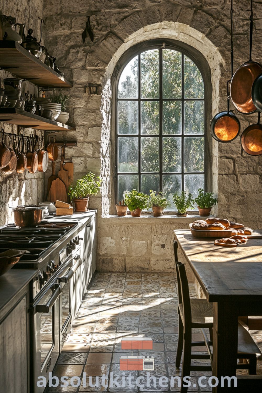 Vintage French kitchen scene on absolutkitchens.com highlighting warm wood, cozy aesthetic, and decor ideas for small spaces.
