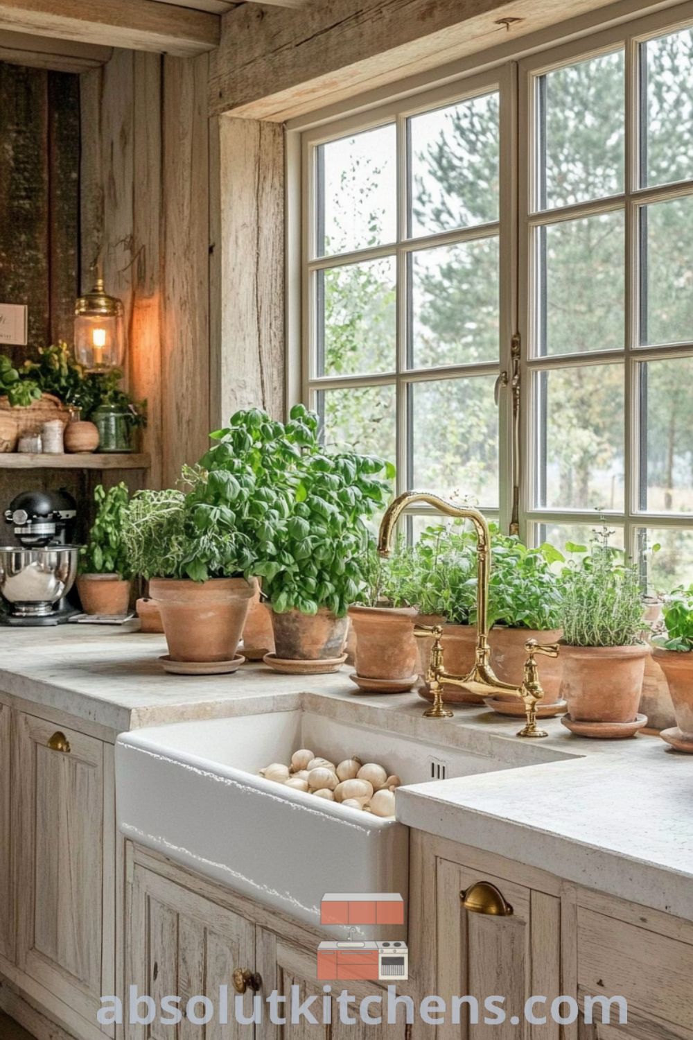 Rustic kitchen elegance on absolutkitchens.com featuring weathered oak cabinets, cozy aesthetic, and inspiring decor ideas for small spaces.