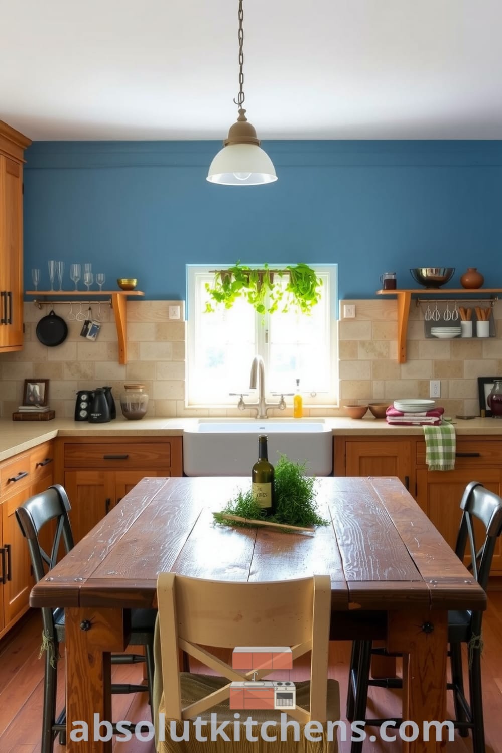 Charming rustic kitchen with weathered wooden cabinets, a farmhouse sink, and fresh herbs on the windowsill, showcasing cozy ideas and decor inspirations for an inviting home, perfect for family meals. Visit fireplacesandwoodstoves.com for unique ideas.