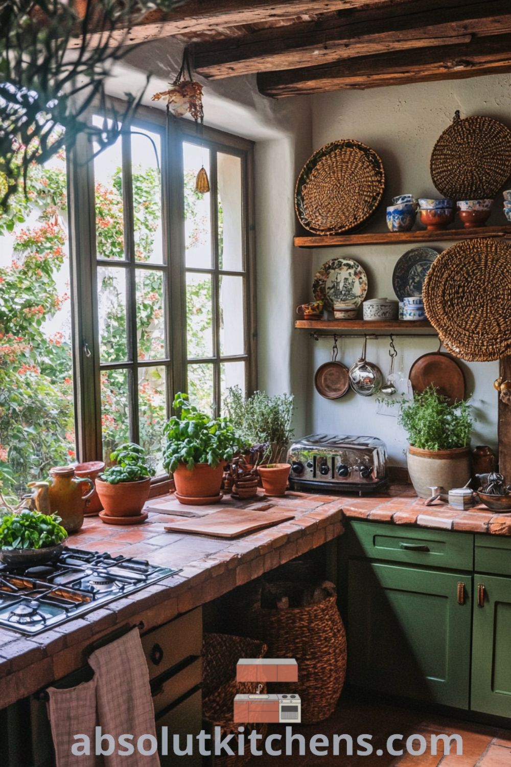 Bohemian kitchen design on absolutkitchens.com featuring warm tones, rustic kitchen accents, and inspiring kitchen ideas for a cozy aesthetic.