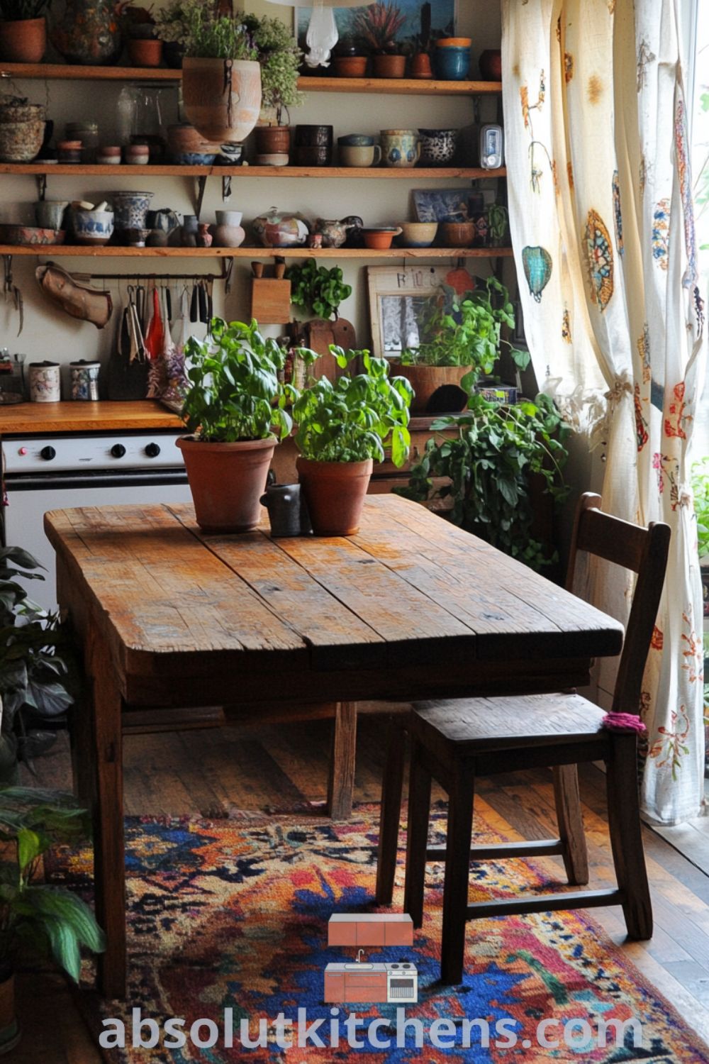 Bohemian Kitchen Decor on absolutkitchens.com featuring cozy kitchen ideas, inviting interior design, and simple kitchen organization.