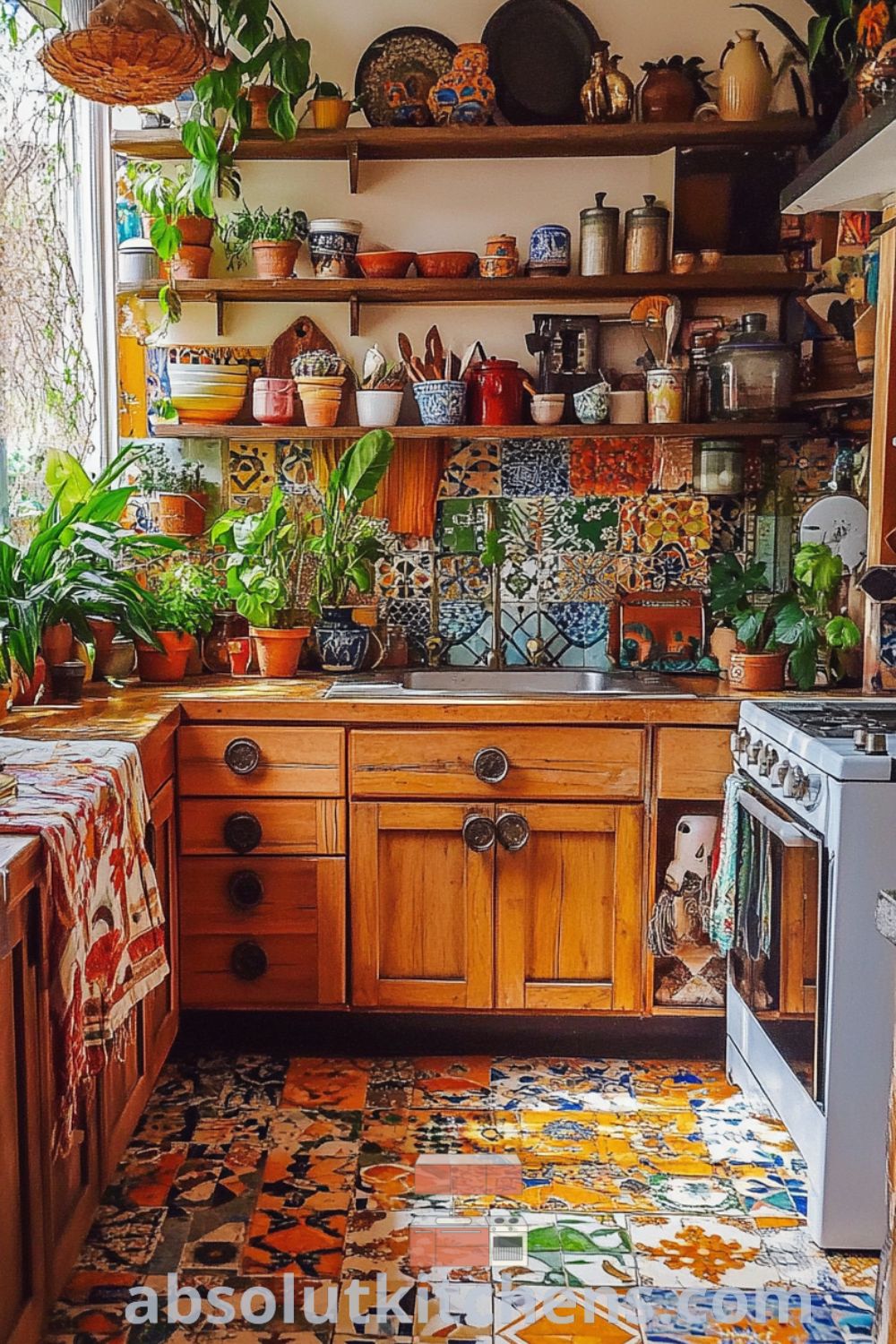 Bohemian Kitchen design featuring eclectic decor, cozy kitchen atmosphere, and vibrant accents on absolutkitchens.com, showcasing inviting kitchen ideas and inspiring decor ideas for small spaces.