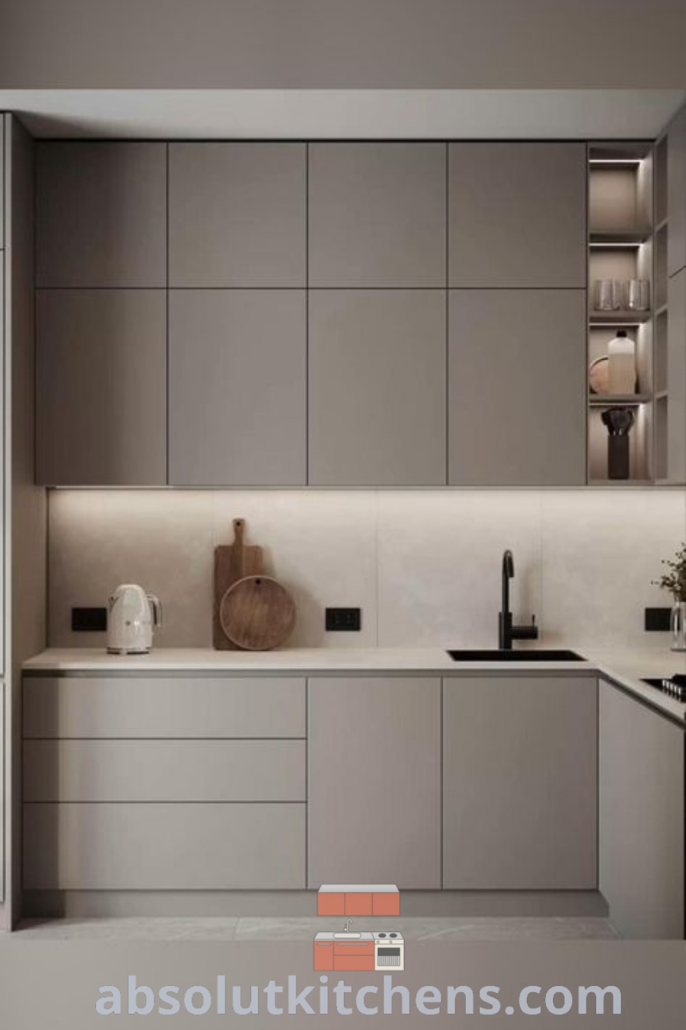 A modern kitchen with a wooden countertop island and three stools, showcasing unique ideas for kitchen furniture design and home decor. This inspiring space offers cozy atmosphere and functional aesthetics, presenting decor ideas for every kitchen. Explore more inspiration at wellnesswink.com.