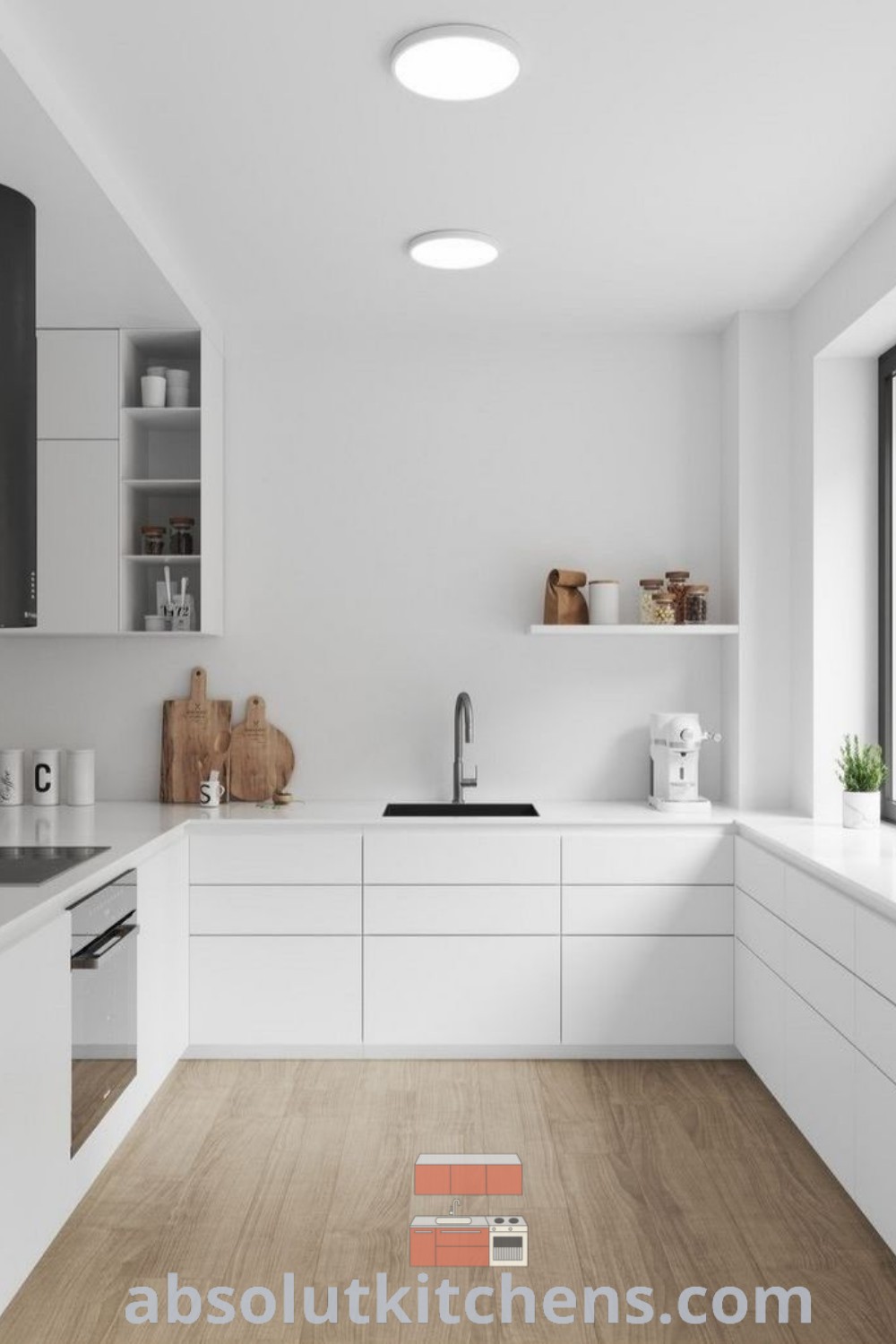 A modern kitchen with an island counter and stools, exemplifying minimalism and functional design. This minimalist kitchen design highlights a clean aesthetic, making it an inspiring centerpiece in your home. Explore unique decor ideas at wellnesswink.com.