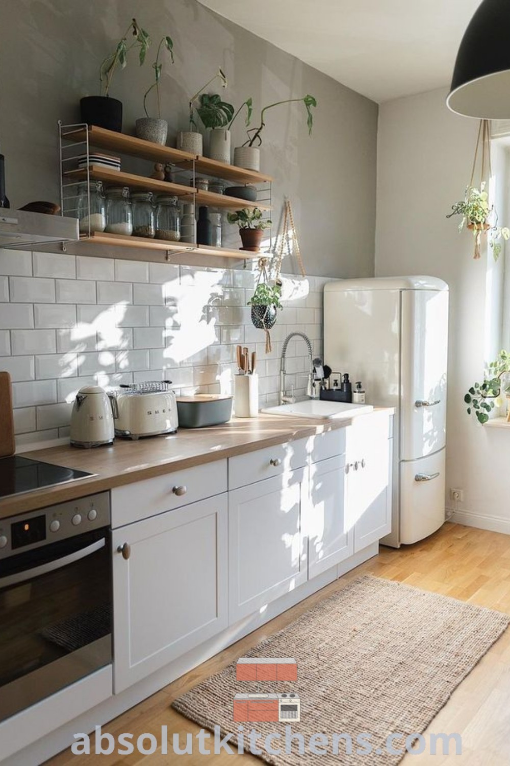 A clean and organized Scandi kitchen showcasing the String Shelf and String Pocket, embodying a cozy home aesthetic. This apartment kitchen offers unique design ideas and decor inspirations, creating an inviting atmosphere perfect for culinary creativity. Discover more about enhancing your kitchen style at wellnesswink.com.