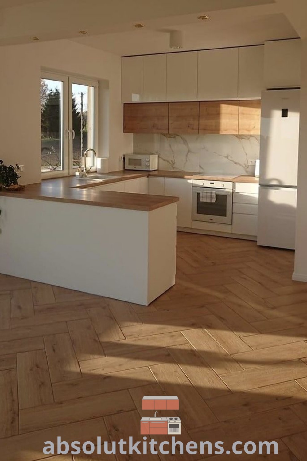 A modern kitchen with white countertops, stylish wall lights above the stove, sink, and oven, showcasing a cozy aesthetic and organizer ideas for a functional space. Explore kitchen decor inspirations and unique design ideas for your home at wellnesswink.com.