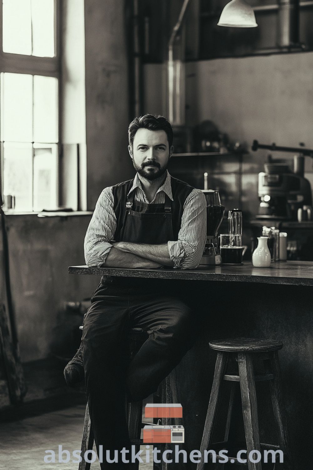 Urban loft kitchen scene on absolutkitchens.com showcasing a blend of rustic wooden cabinetry, modern lofts features, and inviting decor ideas for small spaces.