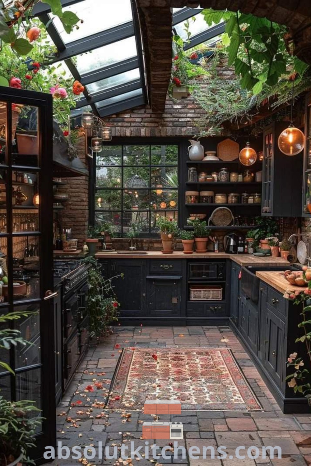 A vibrant kitchen filled with various potted plants, showcasing a cozy aesthetic and inspiring decor ideas for small spaces. This plant-packed design trend enhances the home’s environment, making it a functional and inviting area. Find more decorating ideas at absolutkitchens.com.