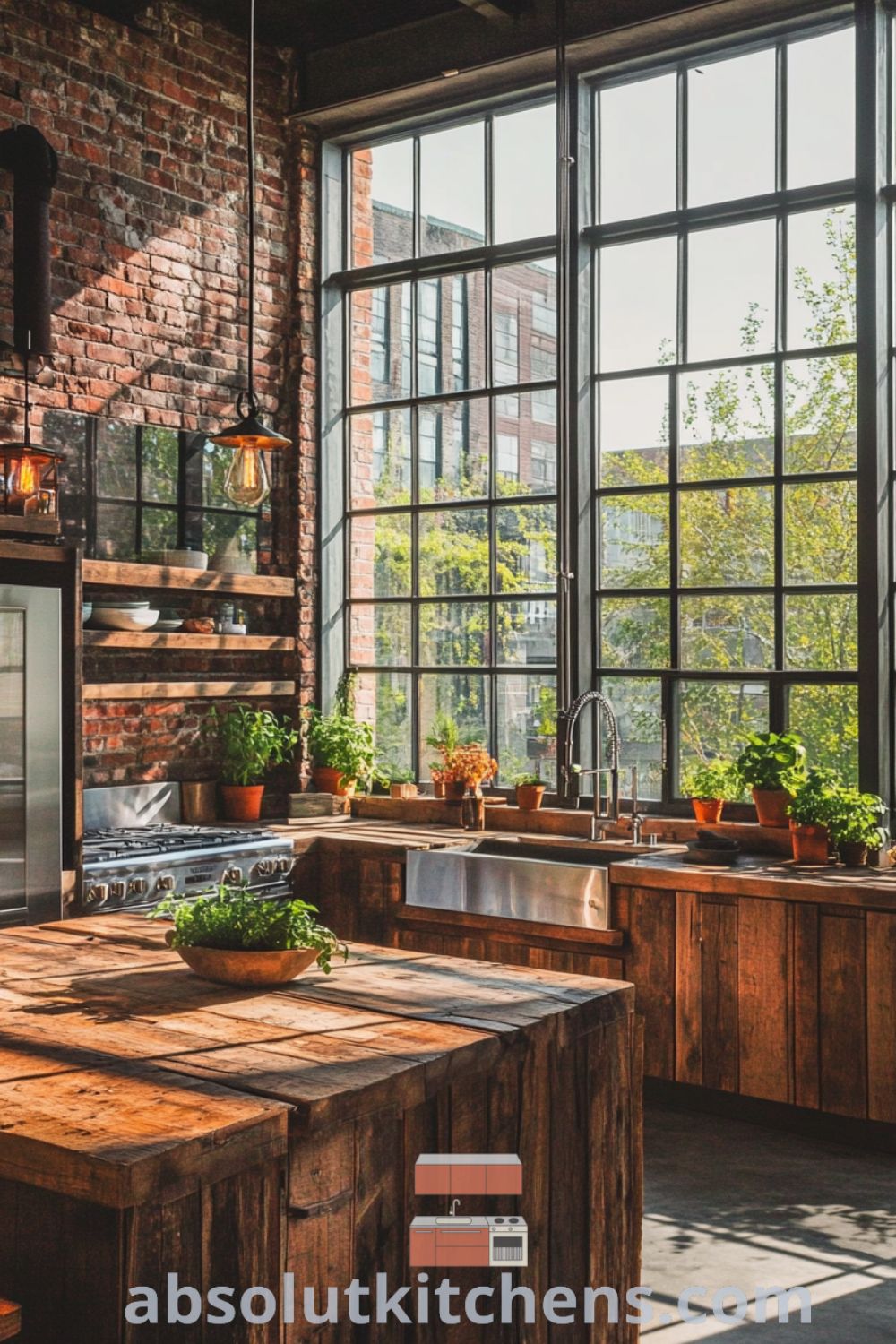 Cozy urban loft kitchen on absolutkitchens.com featuring reclaimed wood cabinetry, modern lofts, and inviting design tips for an ideal kitchen loft experience.