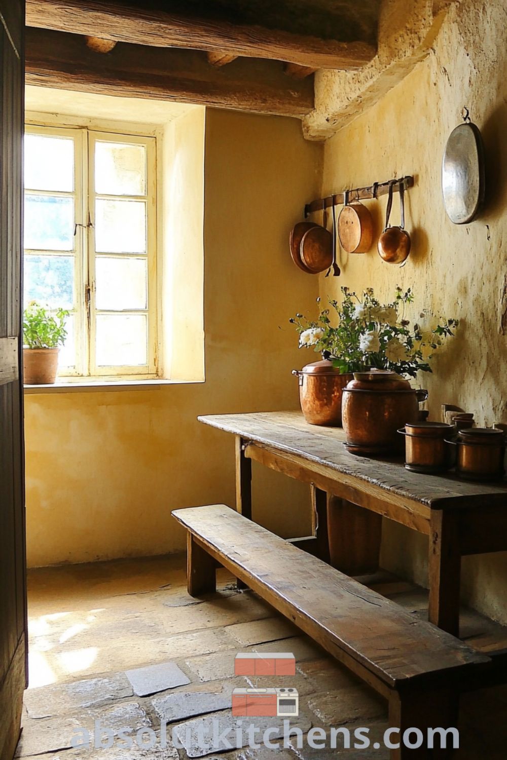 Vintage French kitchen scene on absolutkitchens.com featuring rustic charm, cozy aesthetic, and inspiring decor ideas for small spaces.