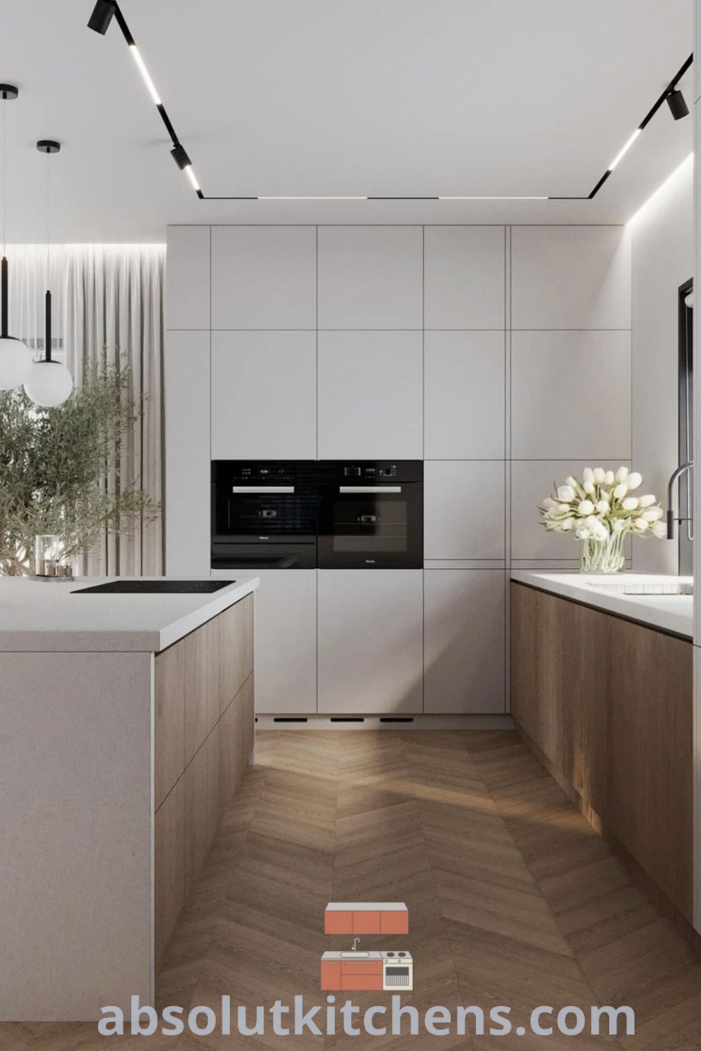 A clean and modern white glossy kitchen featuring sleek surfaces and minimalist design elements, showcasing inspiring kitchen inspirations and decor ideas for a cozy home. Perfect for those seeking unique designs and functional aesthetics, find more at wellnesswink.com.